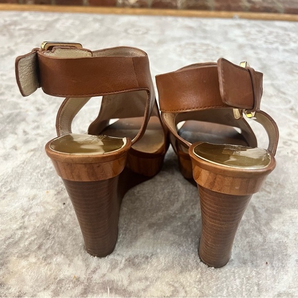 MICHAEL Michael Kors Brown Leather Peep Toe Platform Wedges size 6.5 - Picture 8 of 10